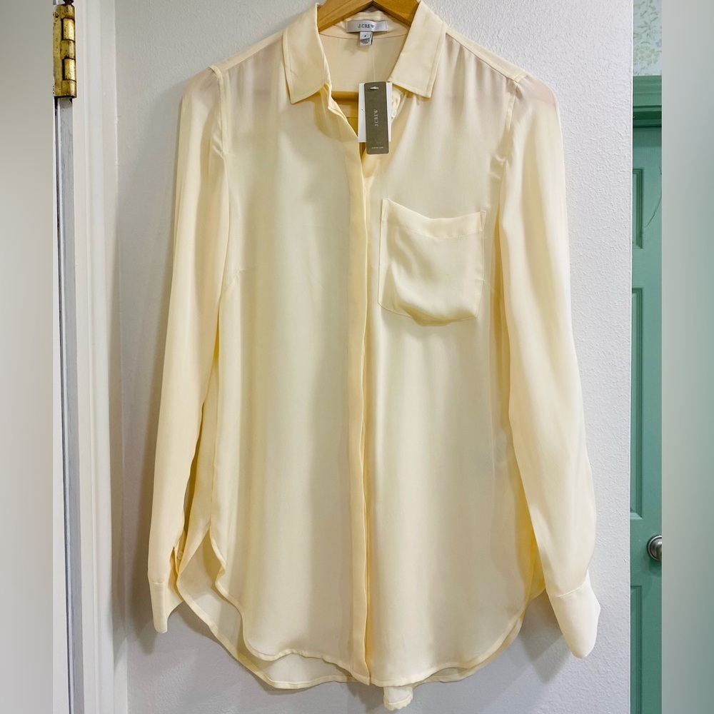 NWT J. Crew Light Cream Silk Button Down Shirt size 2